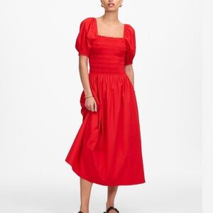 Madewell Smocked Puff Sleeve Midi Dress in Poplin